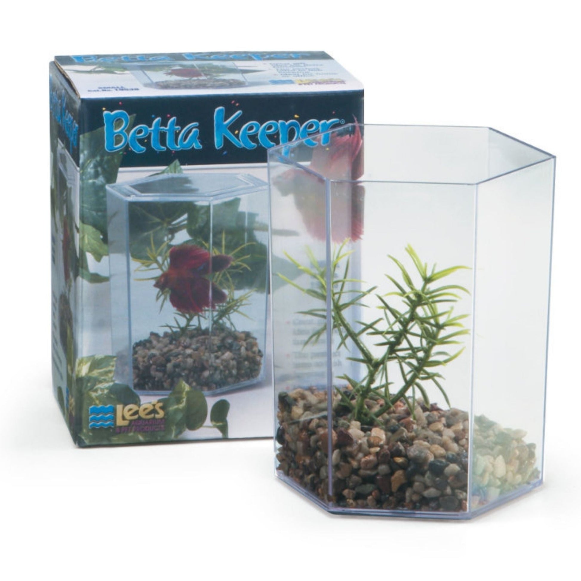 Lee's Aquarium & Pet Products Betta Keeper with Lid Gravel and Plant Clear, 1ea/24oz.