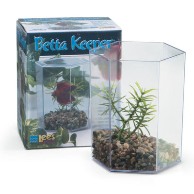 Lee's Aquarium & Pet Products Betta Keeper with Lid Gravel and Plant Clear, 1ea/24oz.