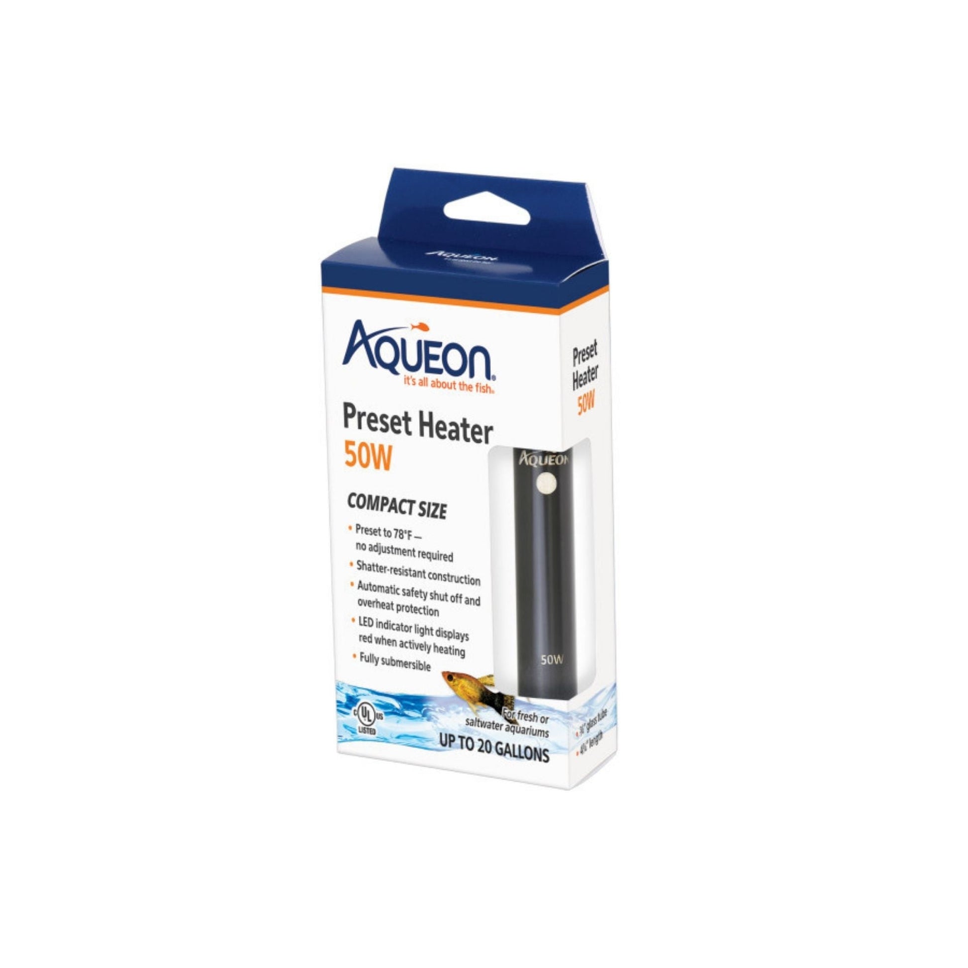 Aqueon Preset Aquarium Heater 1ea/Black, 50 W, Up To 20 gal