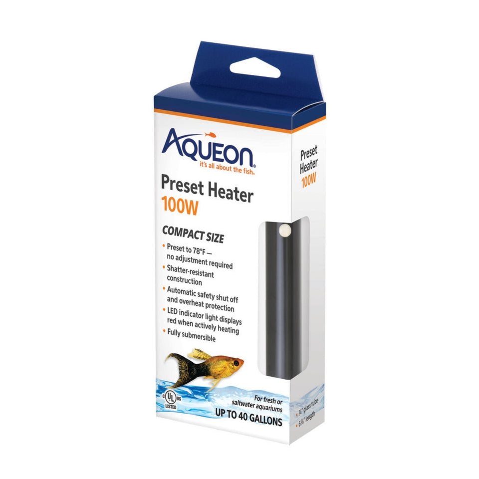 Aqueon Preset Aquarium Heater 1ea/Black, 100 W, Up To 30 gal