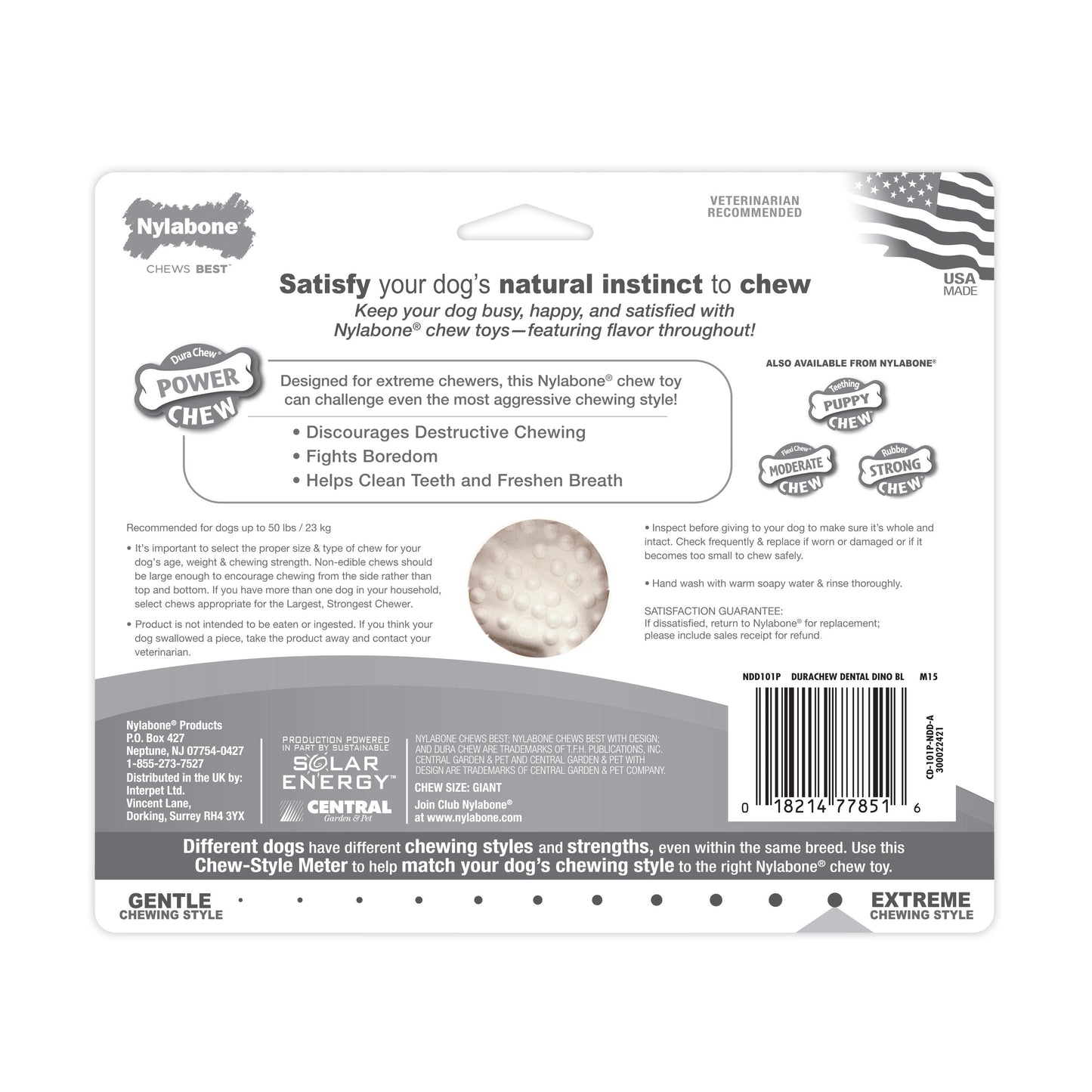 Nylabone Power Chew Dental Dinosaur Dog Toy Chicken, White, 50 lb 1 ct, view 7