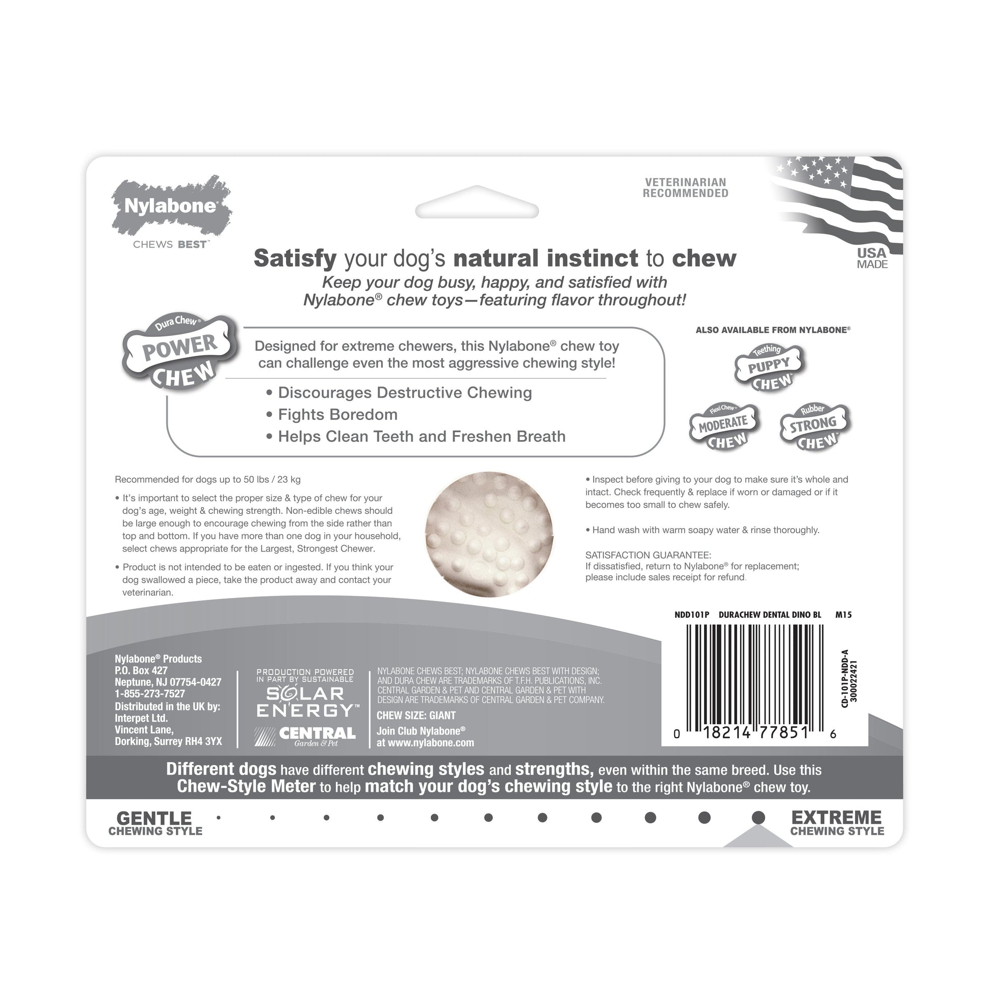 Nylabone Power Chew Dental Dinosaur Dog Toy Chicken, White, 50 lb 1 ct, view 7