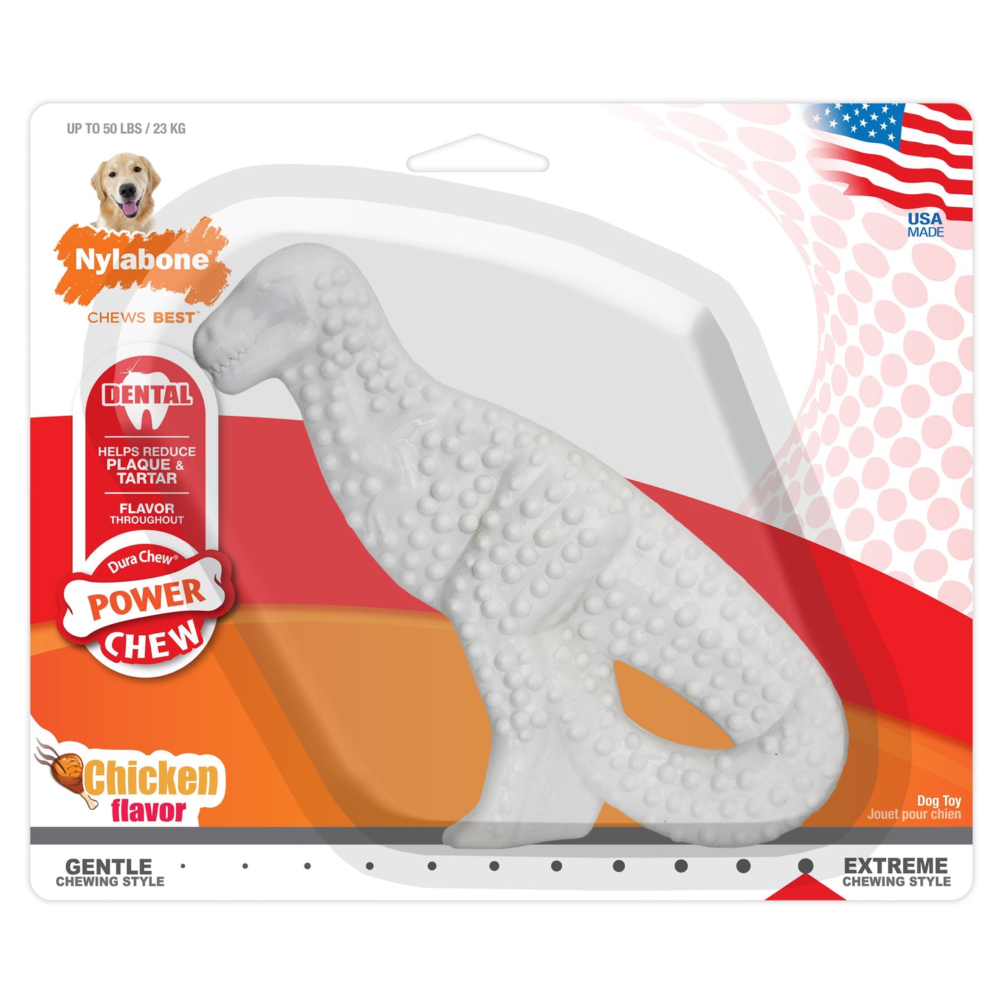 Nylabone Power Chew Dental Dinosaur Dog Toy Chicken, White, 50 lb 1 ct, view 9