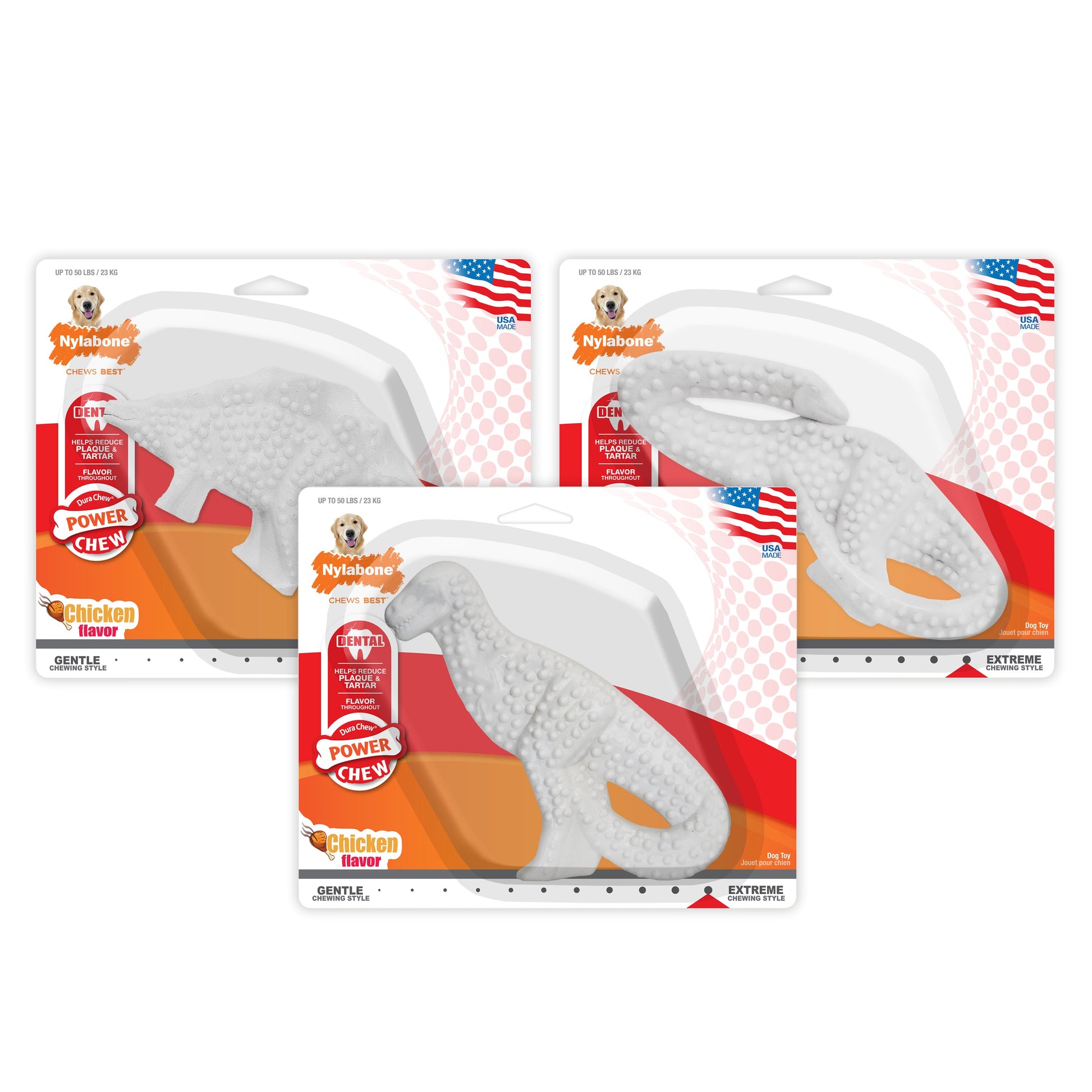 Nylabone Power Chew Dental Dinosaur Dog Toy Chicken, White, 50 lb 1 ct, view 10
