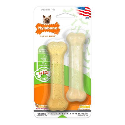Nylabone FlexiChew Bone Dog Chew Toys Chicken X-Small/Petite - up to 15 lb - Pets Perfect