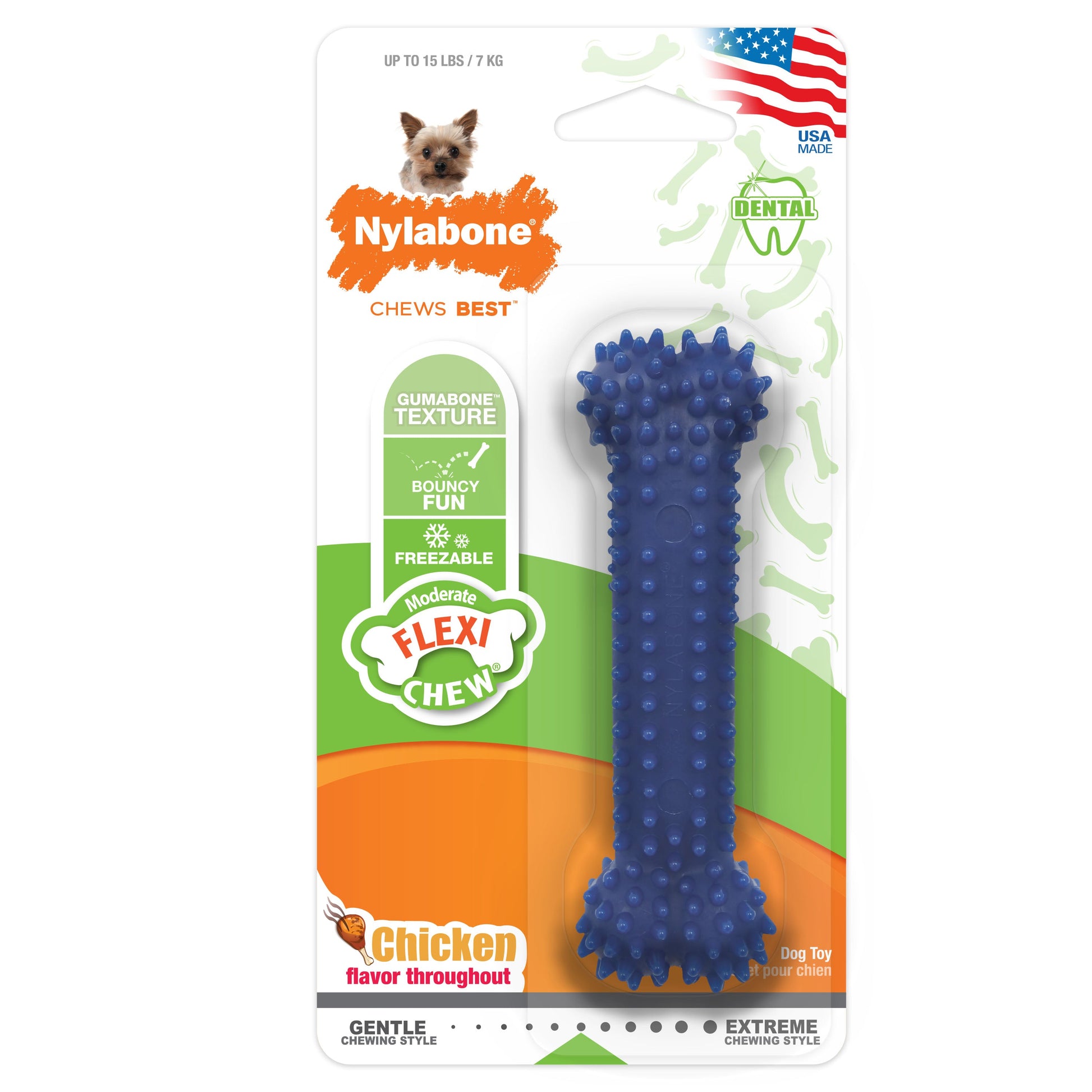 Nylabone Moderate Chew Textured Dog Dental Chew Dog Toy Chicken, Blue