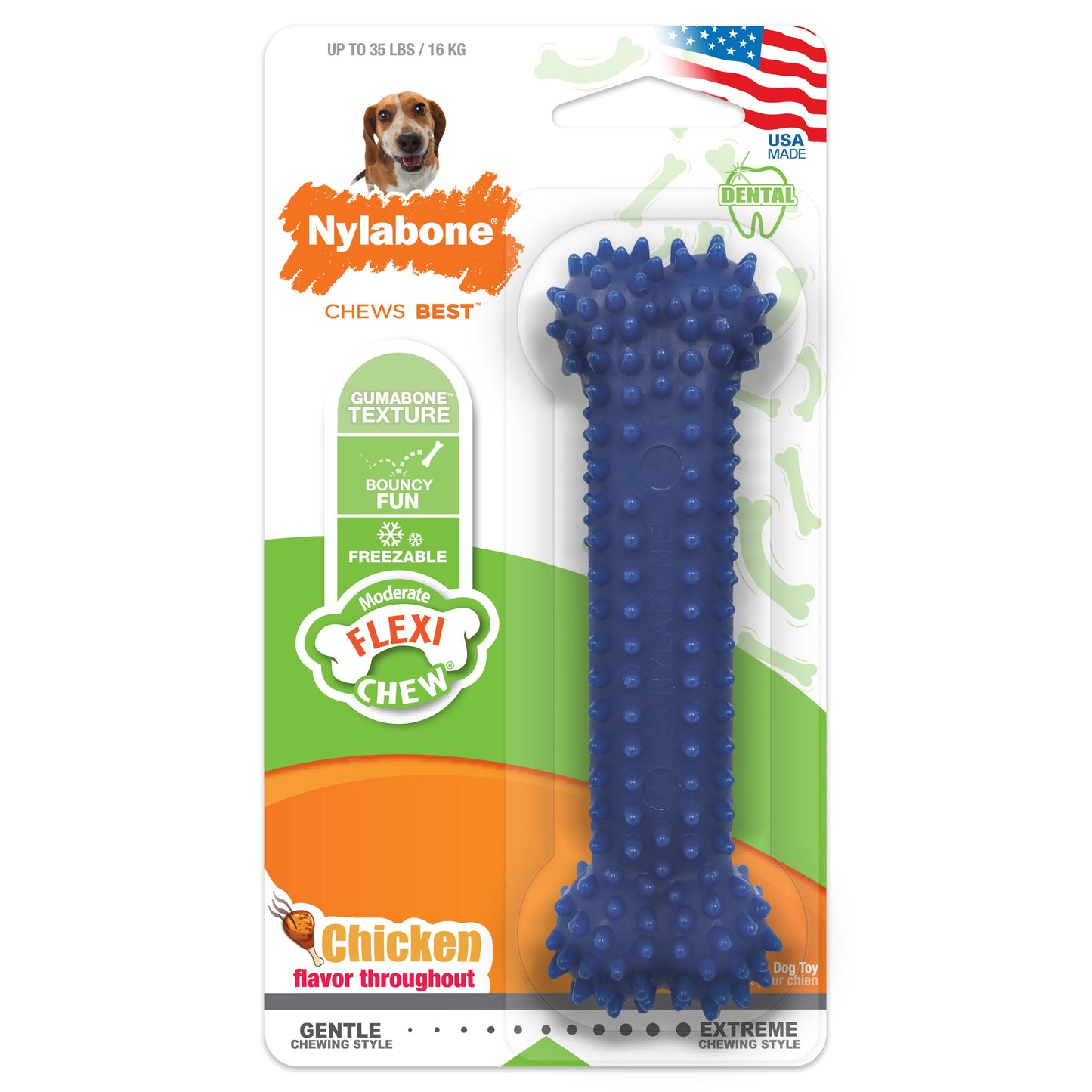 Nylabone Moderate Chew Textured Dog Dental Chew Dog Toy Chicken, Blue
