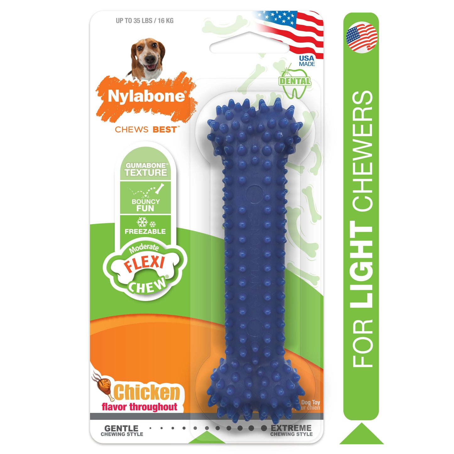 Nylabone Moderate Chew Textured Dog Dental Chew Dog Toy Chicken, Blue, view 9
