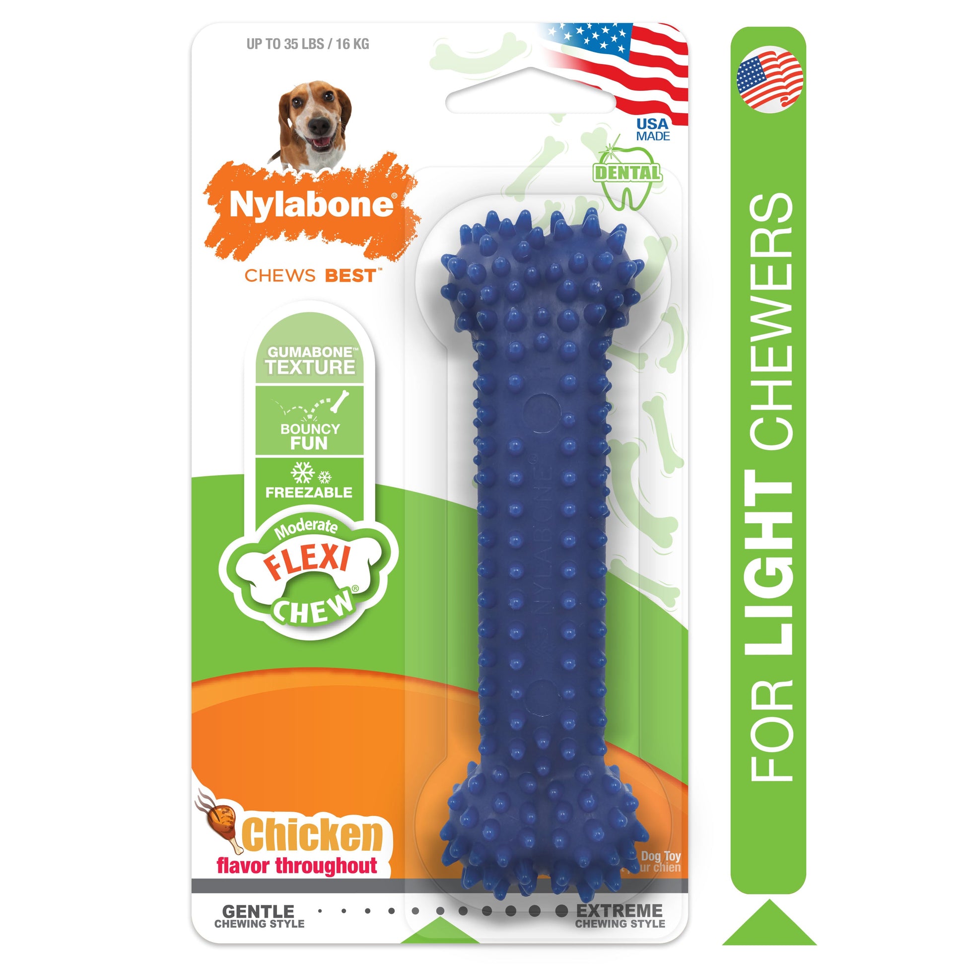 Nylabone Moderate Chew Textured Dog Dental Chew Dog Toy Chicken, Blue, view 9