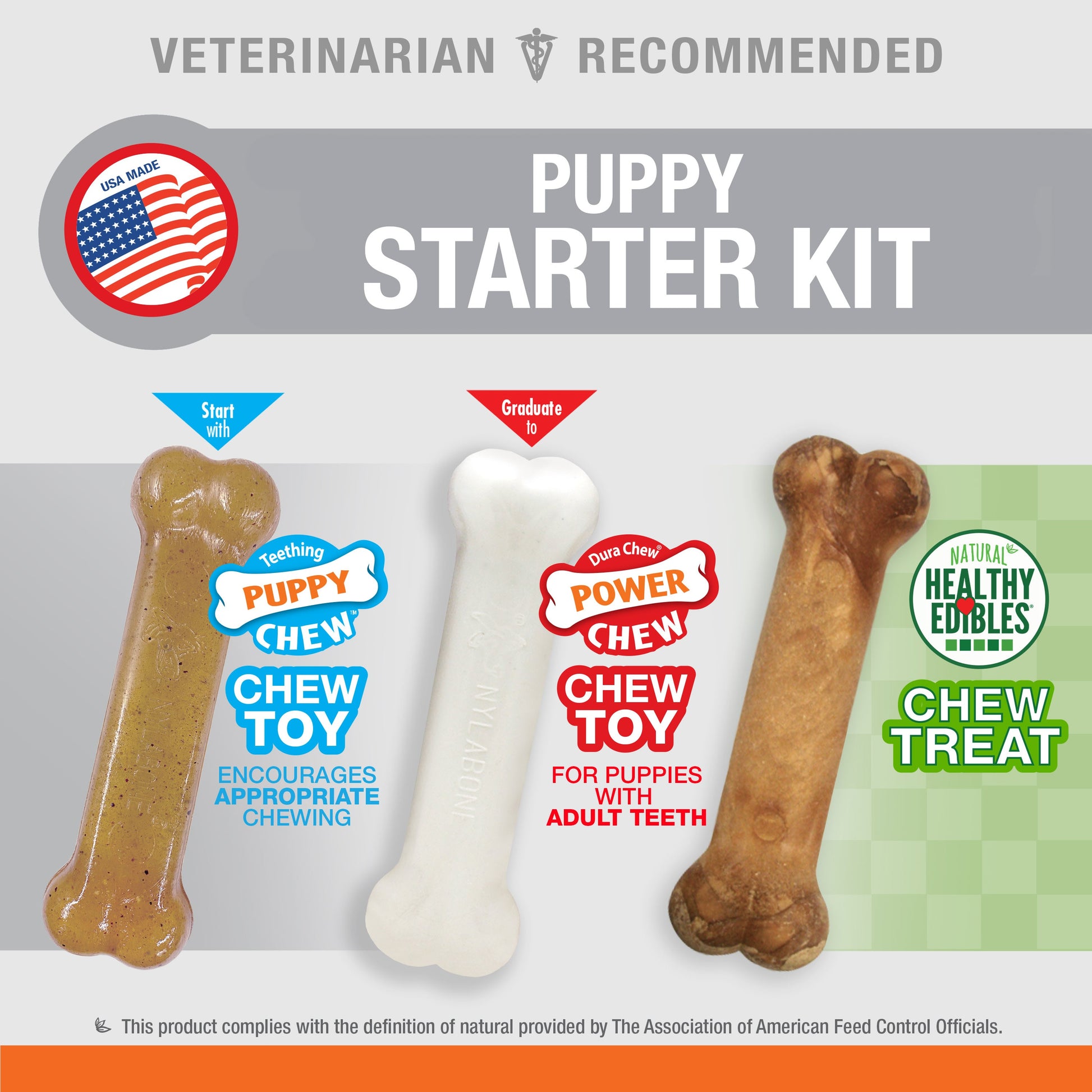 Nylabone Puppy Starter Kit Dog Chew Toys Dog Treat Chicken Bacon, view 4