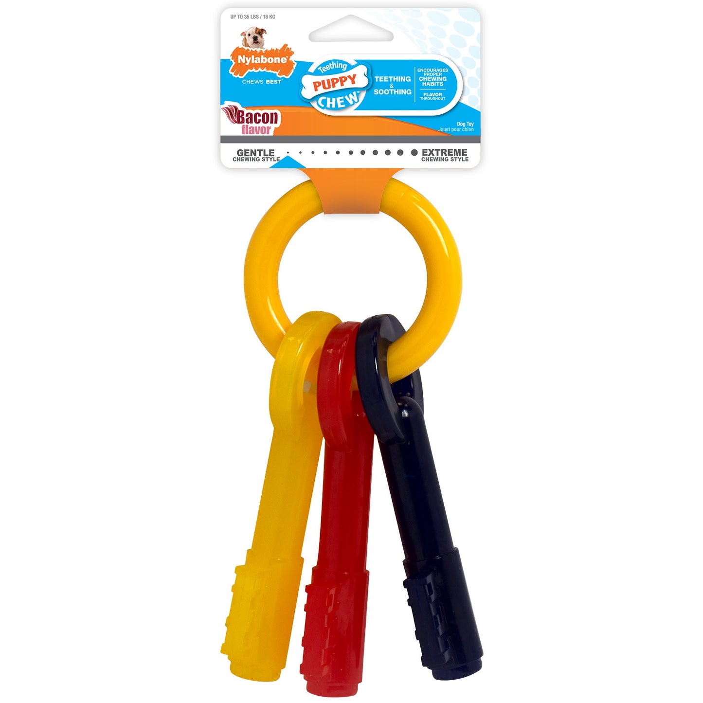 Nylabone Just for Puppies Teething Chew Dog Toy Keys Bacon