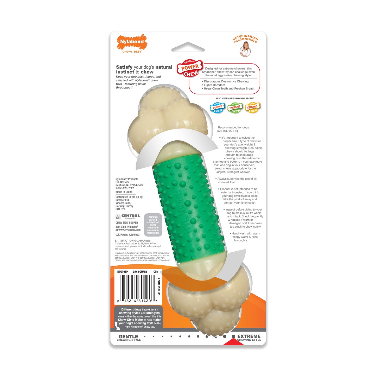 Nylabone Power Chew Double Action Durable Dog Toy Bacon, 50 lb 1 ct, view 7