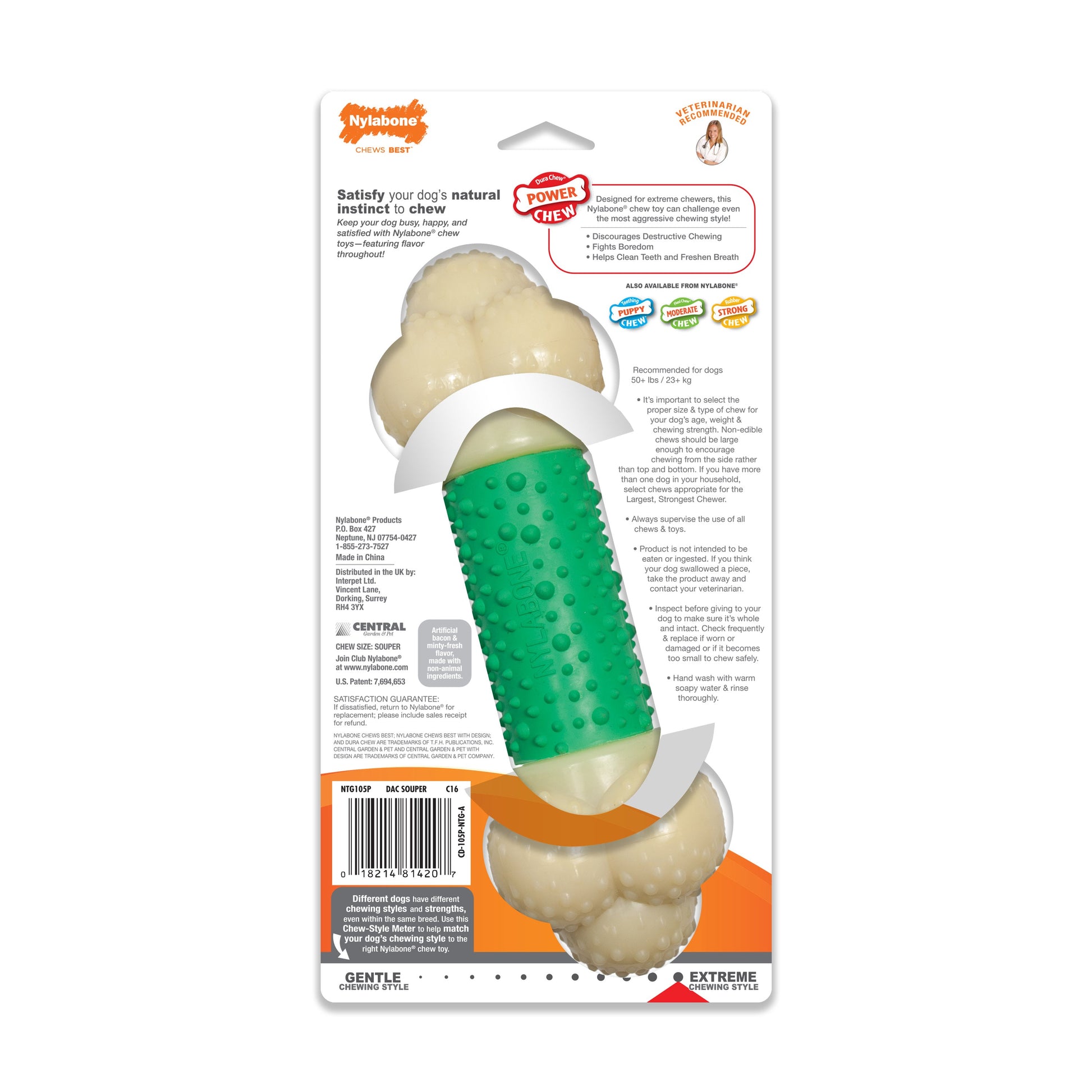Nylabone Power Chew Double Action Durable Dog Toy Bacon, 50 lb 1 ct, view 7
