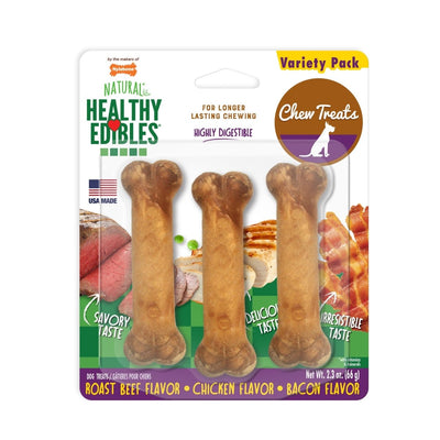 Nylabone Healthy Edibles All-Natural Long-Lasting Dog Chew Treats Variety Pack 3 ct, Petite up to 15 lb - Pets Perfect