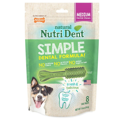 Nylabone Nutri Dent SIMPLE Natural Dental Fresh Breath Flavored Dog Chew Treats Medium, 8 ct - Pets Perfect