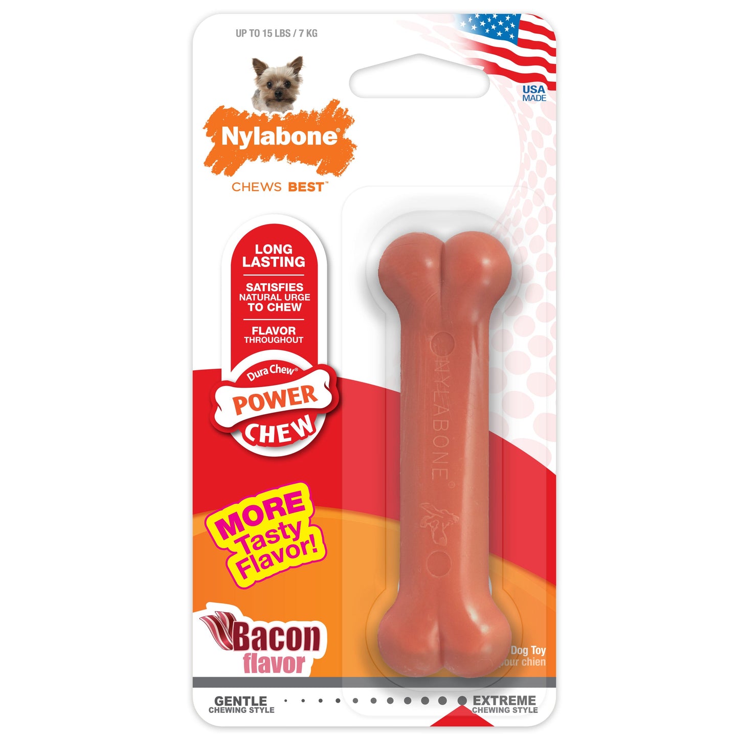Nylabone Power Chew Dog Toy Bacon, X-Small/Petite up to, 15 lb 1 ct