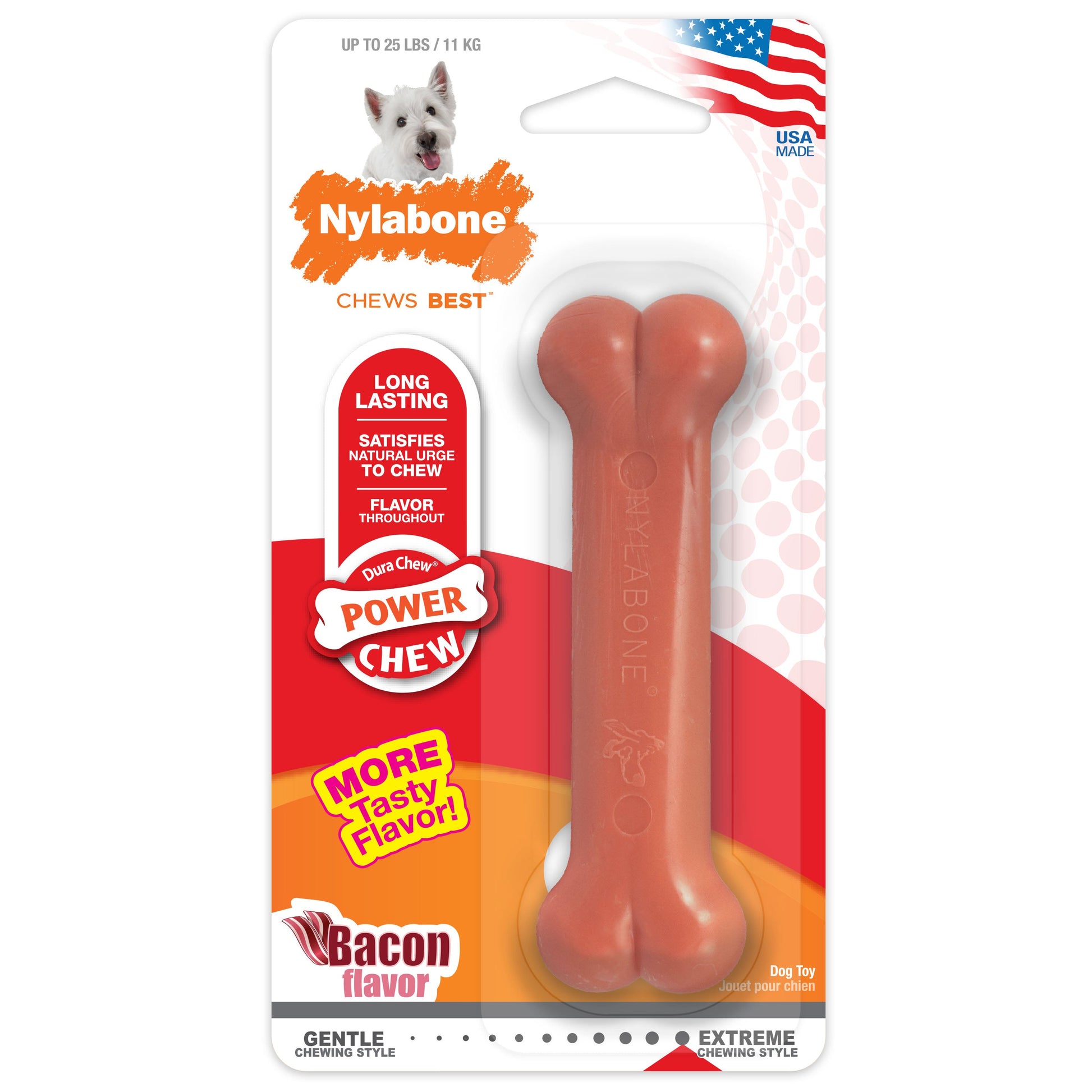 Nylabone Power Chew Dog Toy Bacon, Small/Regular up to 25 lb. 1 ct