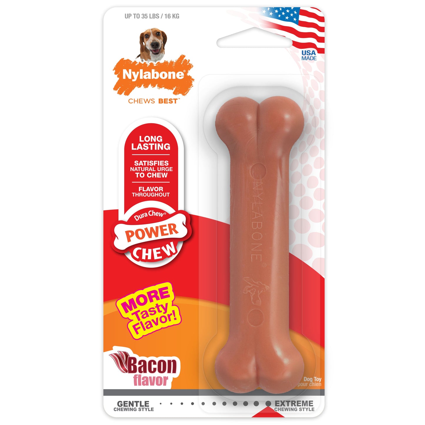 Nylabone Power Chew Dog Toy Bacon, Medium/Wolf up to, 35 lb 1 ct
