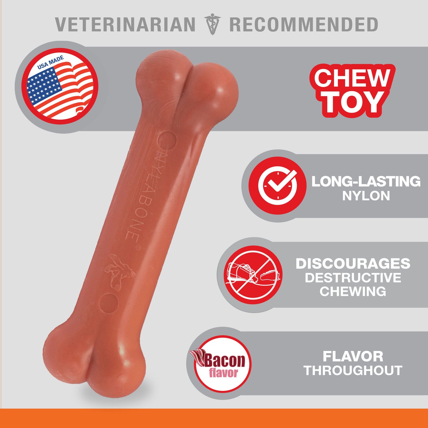 Nylabone Power Chew Dog Toy Bacon, Medium/Wolf up to, 35 lb 1 ct, view 2