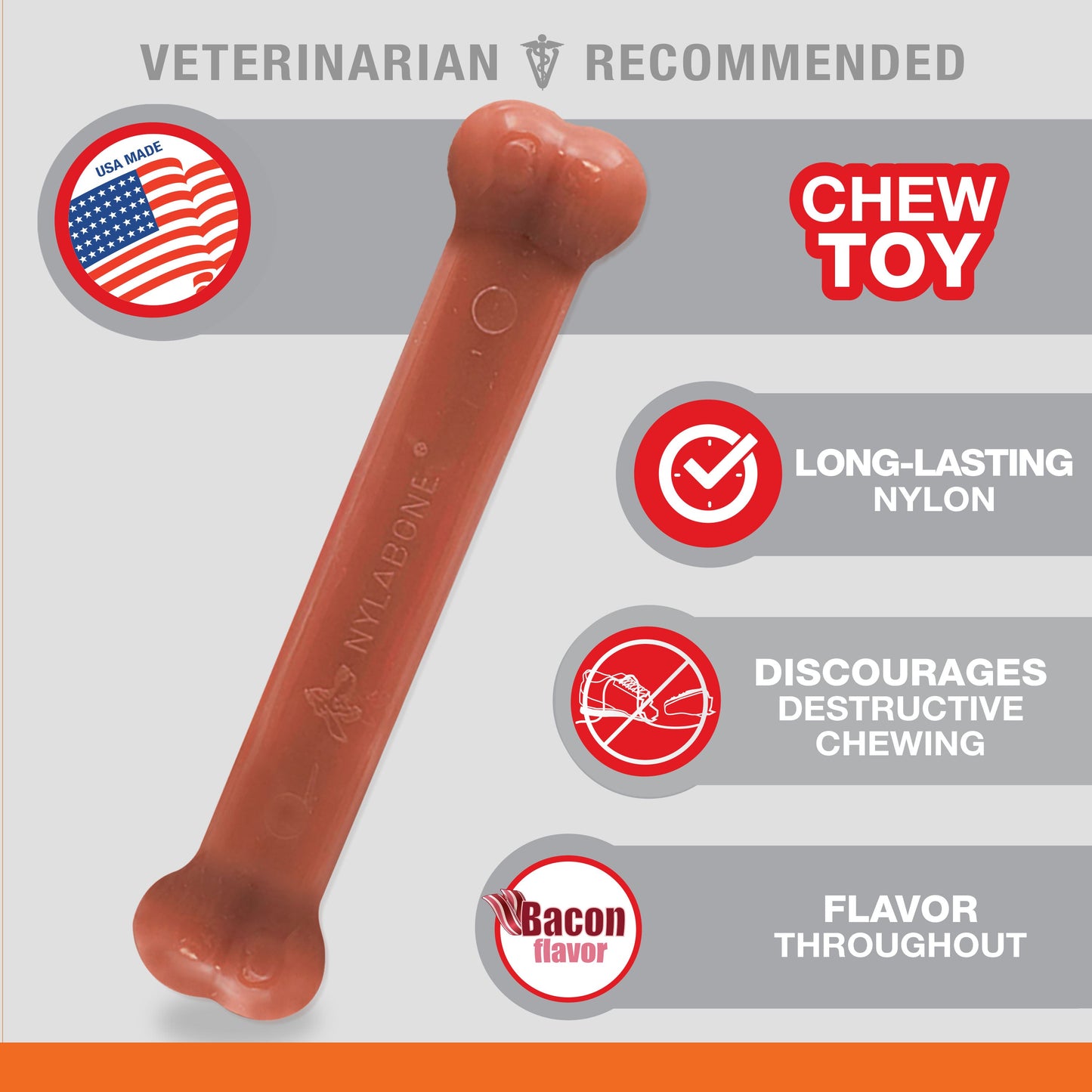 Nylabone Power Chew Dog Toy Bacon, Large/Giant up to, 50 lb 1 ct, view 2