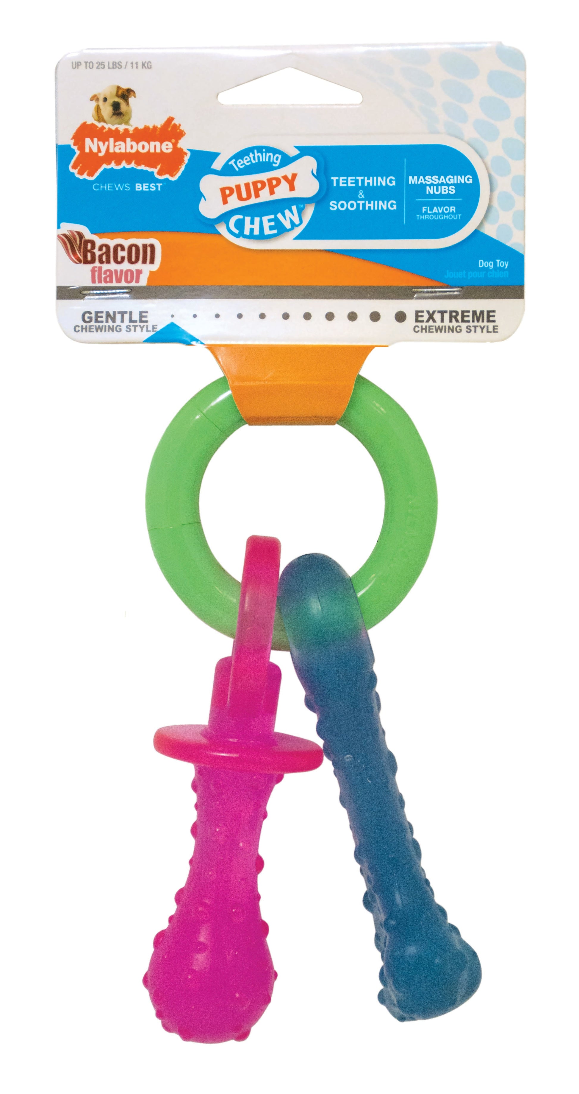 Nylabone Puppy Pacifier Teething Dog Toy Bacon