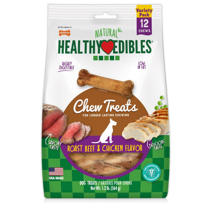 Nylabone Healthy Edibles All-Natural Long-Lasting Roast Beef and Chicken Dog Chew Treats Variety, Small/Regular up to 25 lb. 12 ct - Pets Perfect