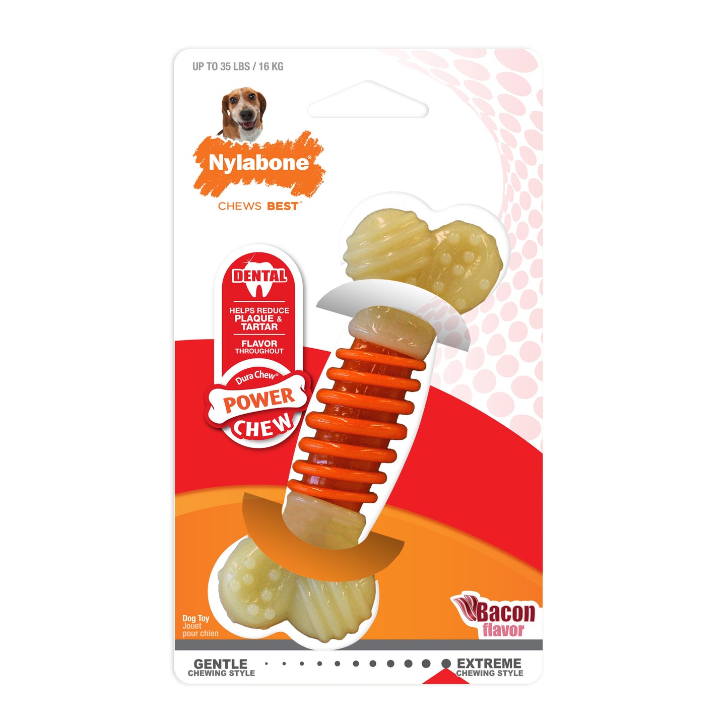 Nylabone PRO Action Dental Power Chew Durable Dog Toy Bacon, Orange