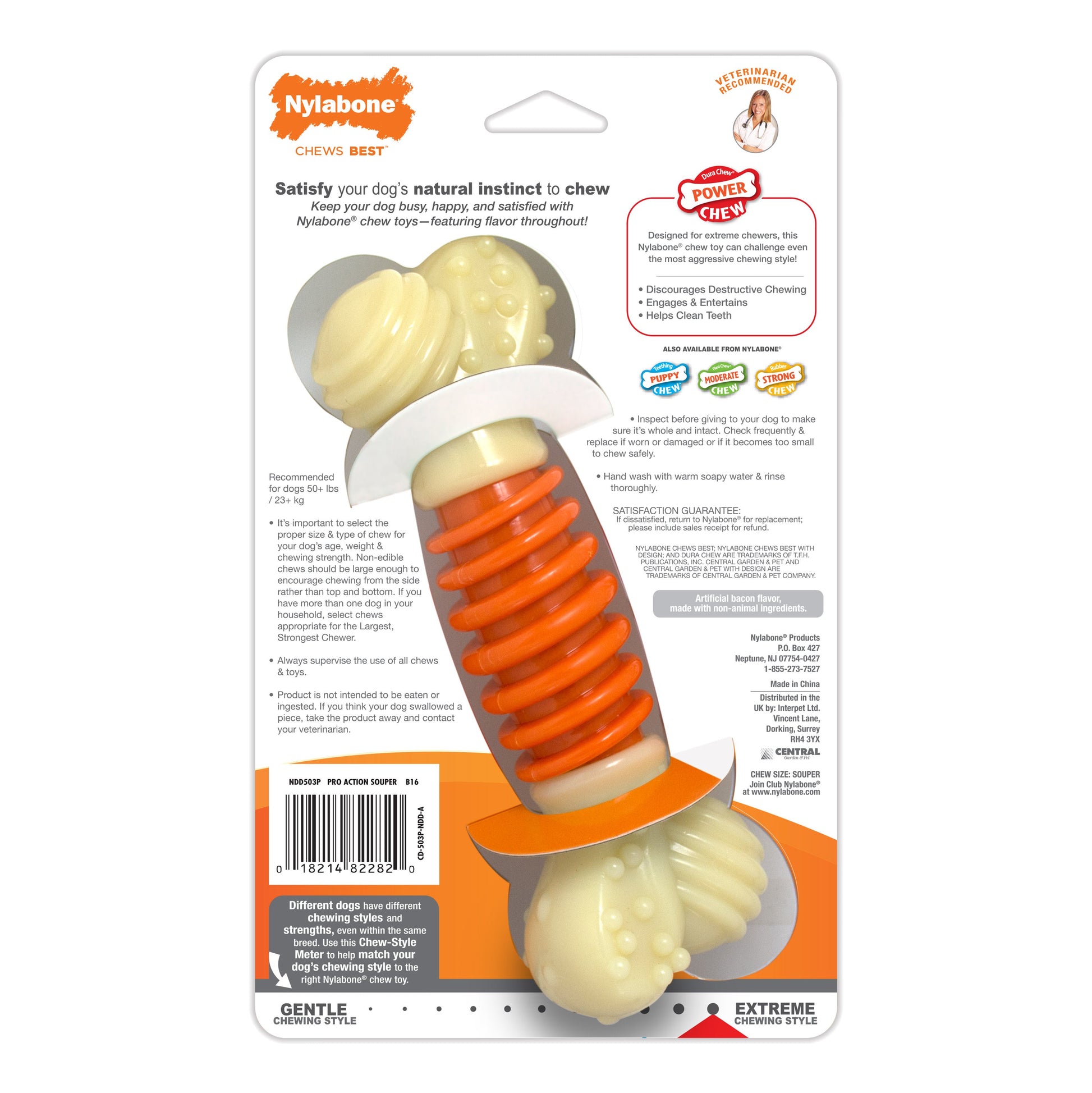Nylabone PRO Action Dental Power Chew Durable Dog Toy Bacon, Orange, view 6