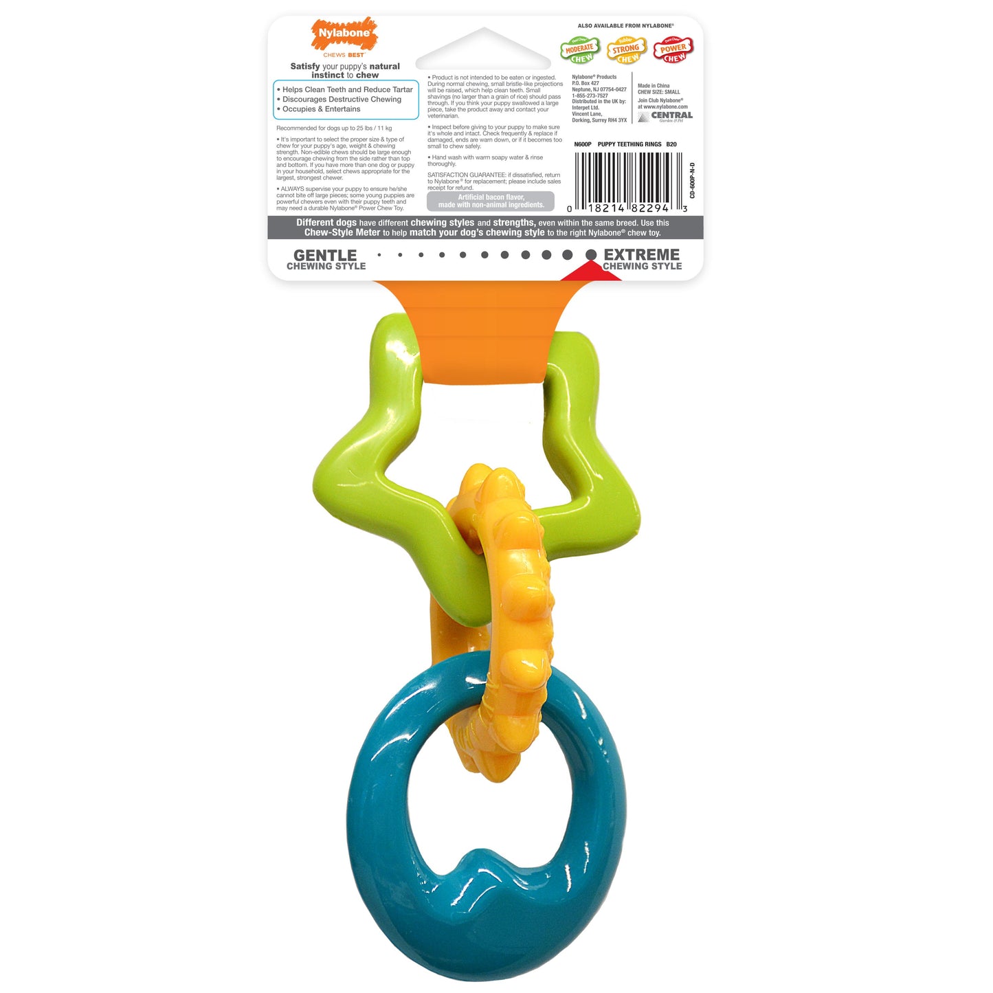 Nylabone Puppy Power Dog Chew Puppy Teething Rings Bacon, view 6