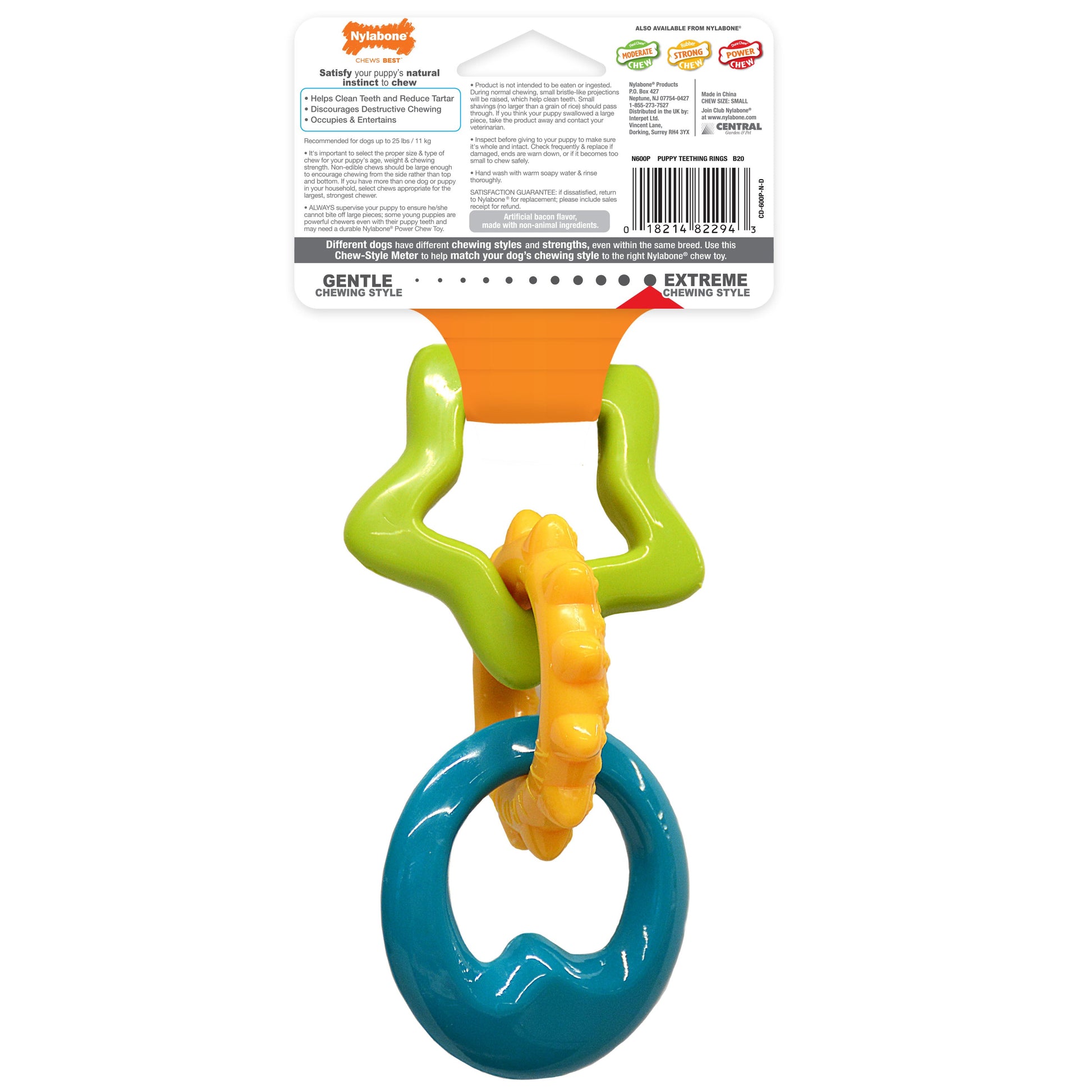 Nylabone Puppy Power Dog Chew Puppy Teething Rings Bacon, view 6