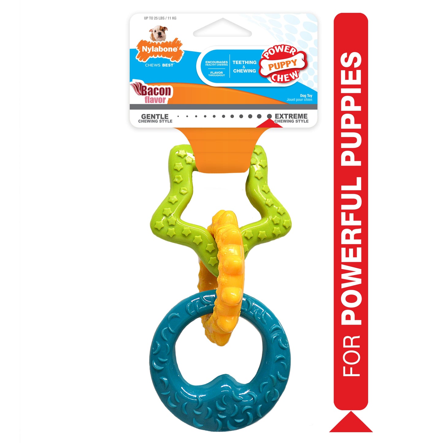 Nylabone Puppy Power Dog Chew Puppy Teething Rings Bacon, view 10