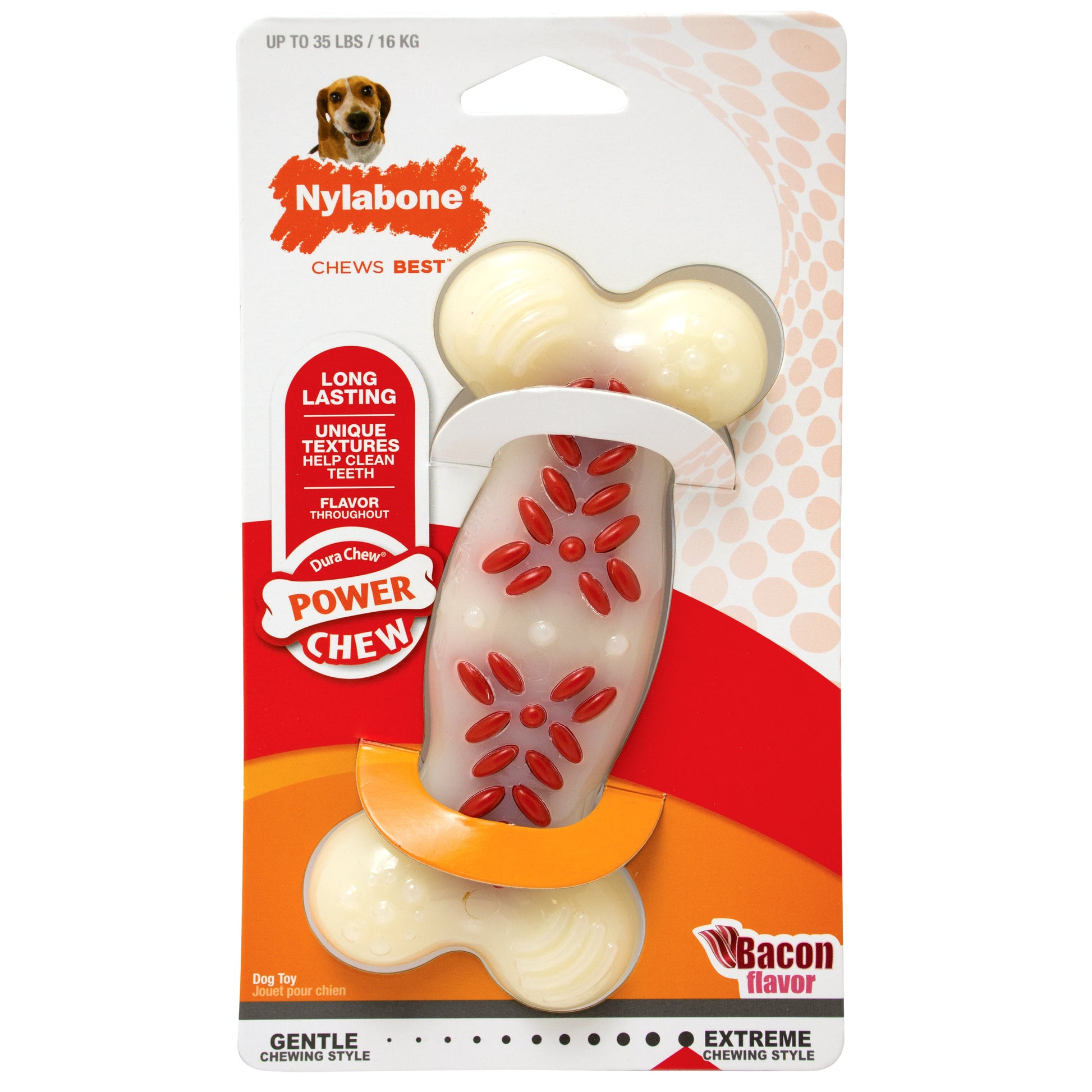 Nylabone Power Chew Action Ridges Chew Dog Toy Bacon Medium/Wolf
