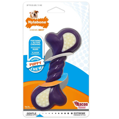 Nylabone Just for Puppies Double Action Bone Puppy Dog Teething Chew Dog Toy Bacon, Small/Regular up to 25 lb. 1 ct - Pets Perfect