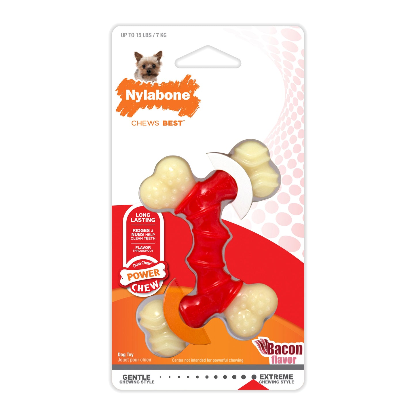 Nylabone Power Chew Double Bone Bacon Dog Chew Toy Bacon