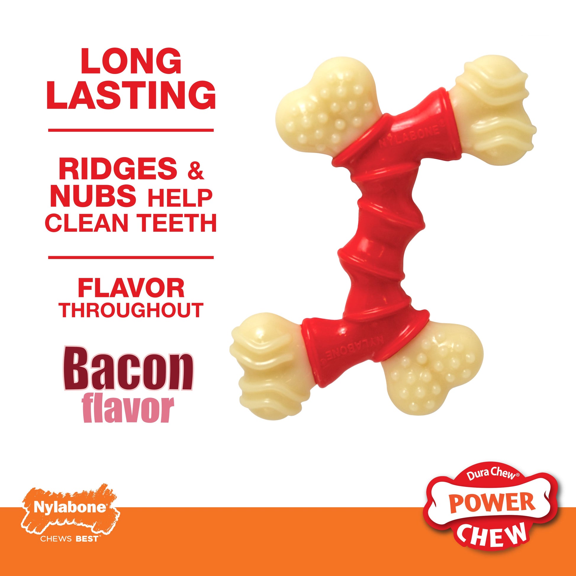 Nylabone Power Chew Double Bone Bacon Dog Chew Toy Bacon, view 2