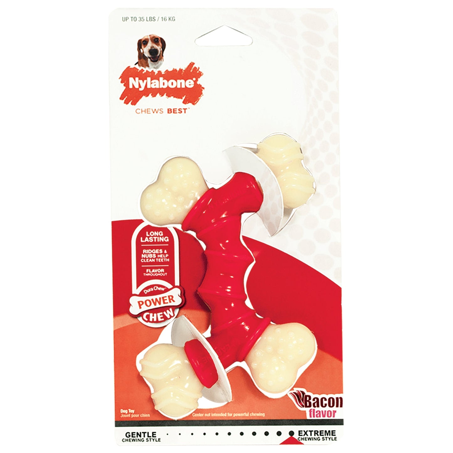 Nylabone Power Chew Double Bone Bacon Dog Chew Toy Bacon, 35 lb 1 ct