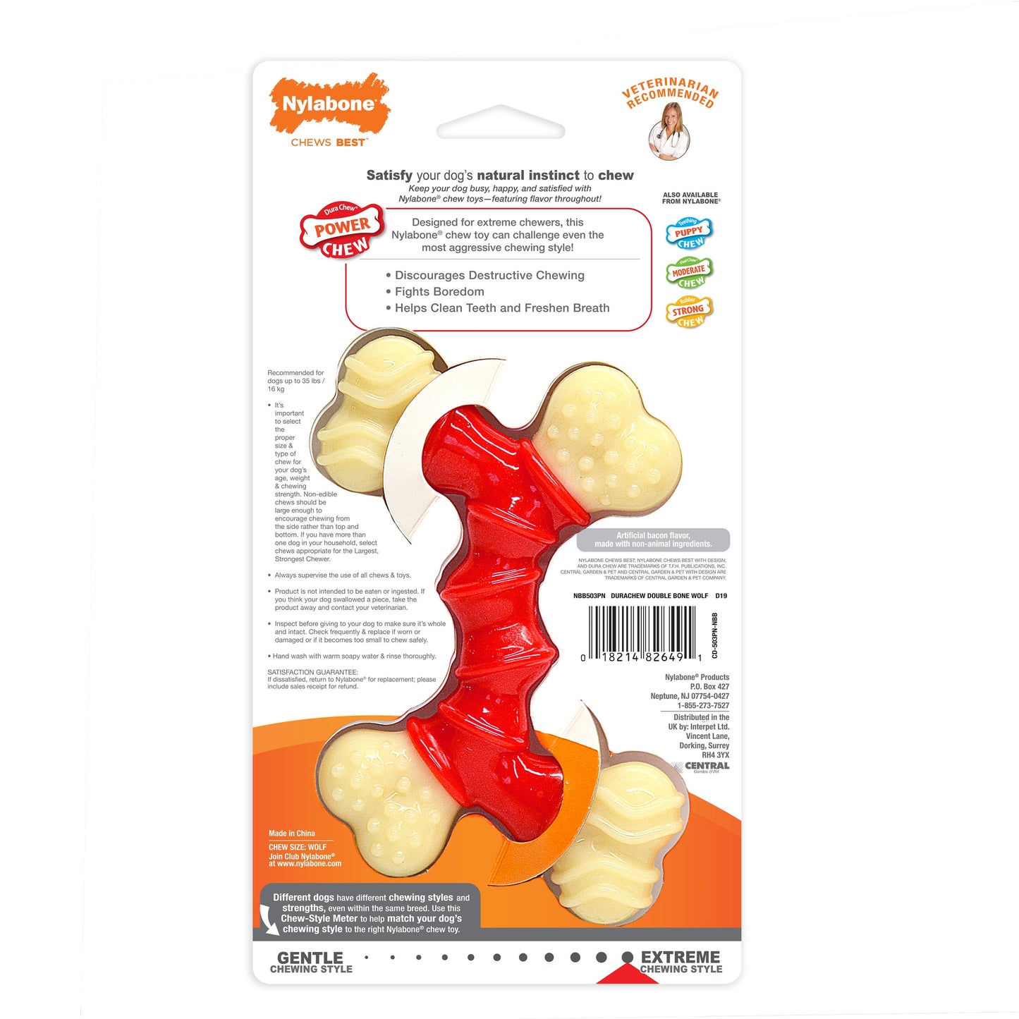 Nylabone Power Chew Double Bone Bacon Dog Chew Toy Bacon, 35 lb 1 ct, view 7