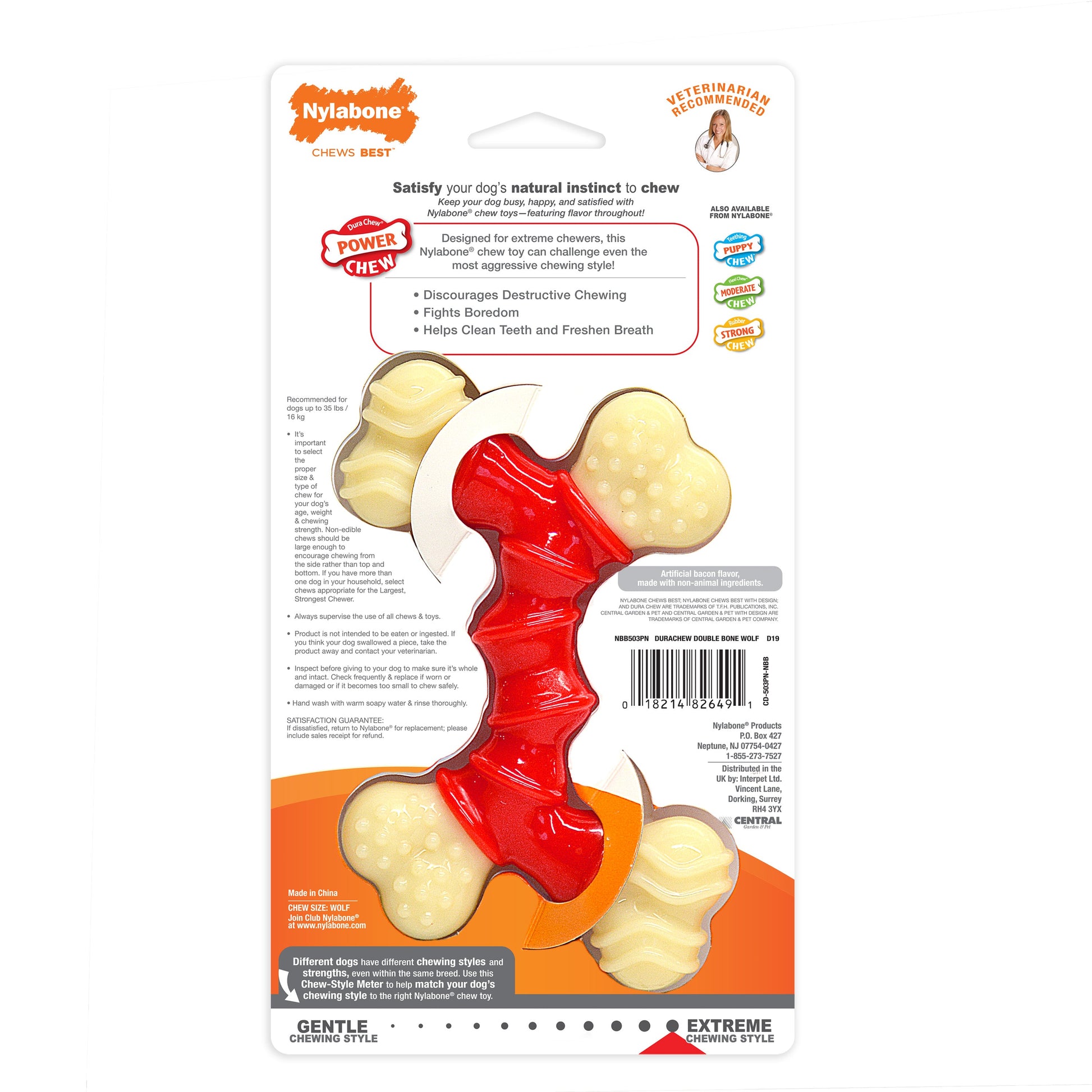 Nylabone Power Chew Double Bone Bacon Dog Chew Toy Bacon, 35 lb 1 ct, view 7