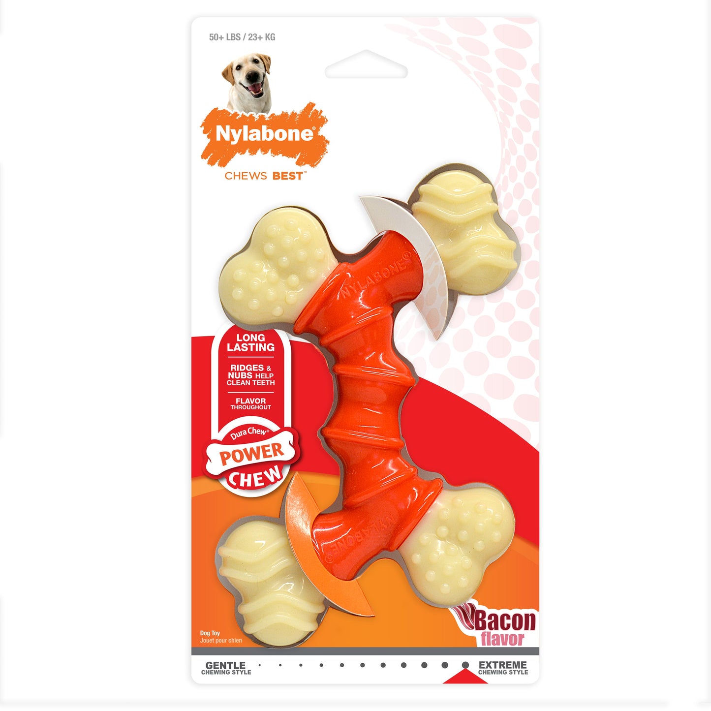 Nylabone Power Chew Double Bone Bacon Dog Chew Toy Bacon