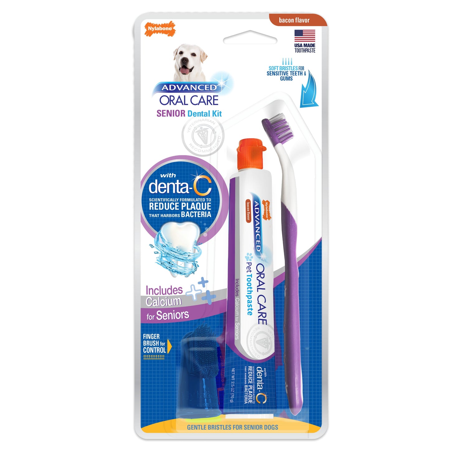Nylabone Advanced Oral Care Senior Dog Dental Kit Bacon, 3 ct