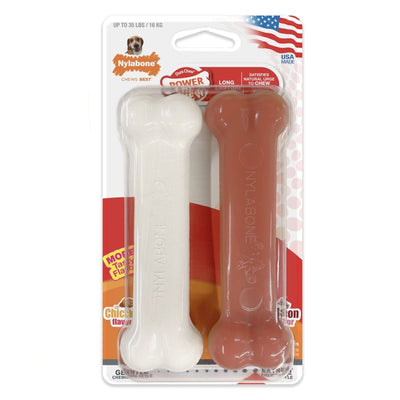 Nylabone Power Chew Bacon Chicken Durable Dog Chew Toy Pack Bacon Chicken, Medium/Wolf up to 35 lb 2 ct - Pets Perfect