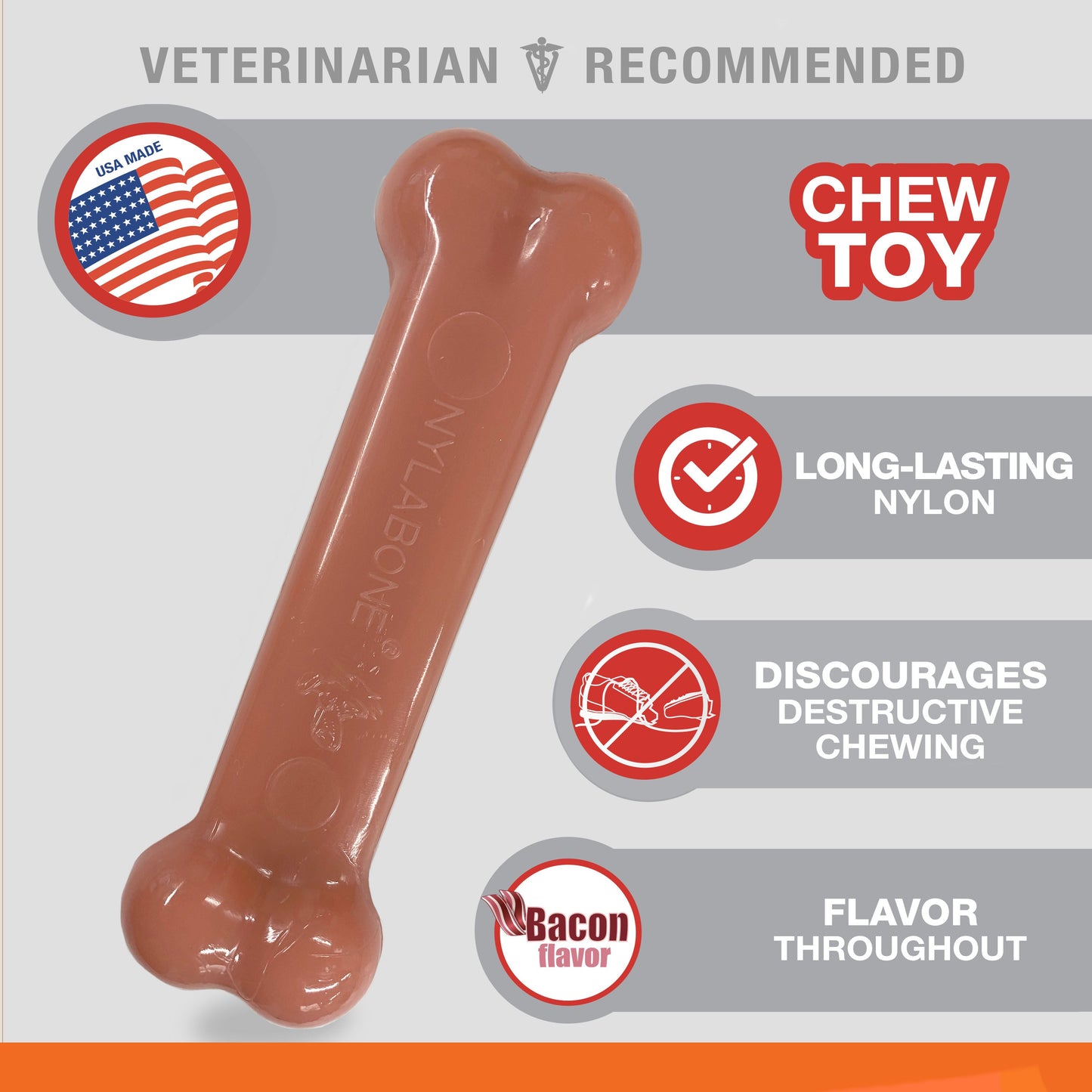 Nylabone Power Chew Bacon Chicken Durable Dog Chew Toy Pack Bacon, view 2