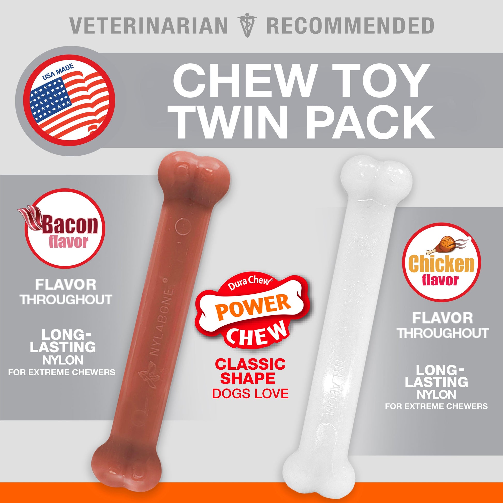 Nylabone Power Chew Bacon Chicken Durable Dog Chew Toy Pack Chicken, view 2
