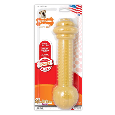 Nylabone Barbell Power Chew Durable Dog Toy Peanut Butter, XX-Large/Monster, 50 lb 1 ct - Pets Perfect