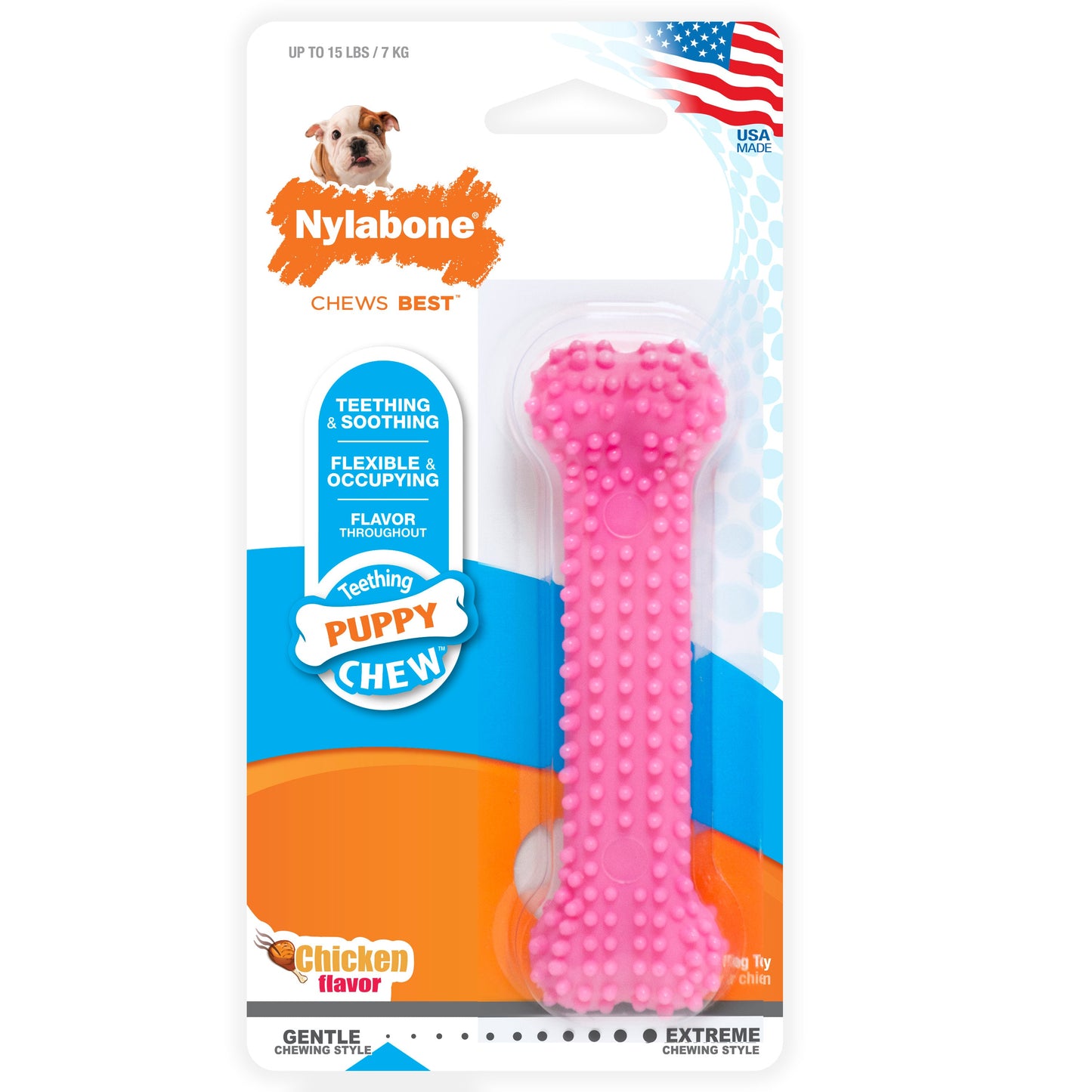 Nylabone Puppy Teething Soothing Flexible Chew Dog Toy Chicken, Pink