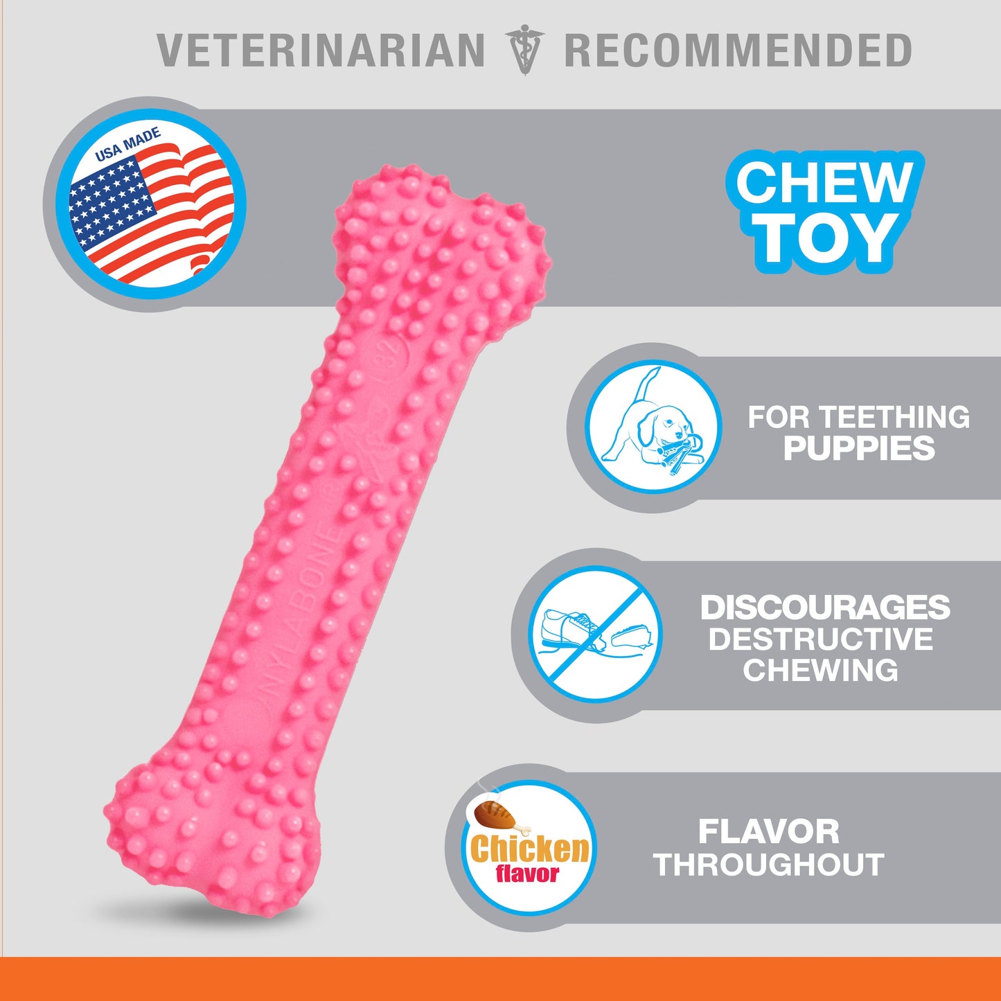 Nylabone Puppy Teething Soothing Flexible Chew Dog Toy Chicken, Pink, view 2