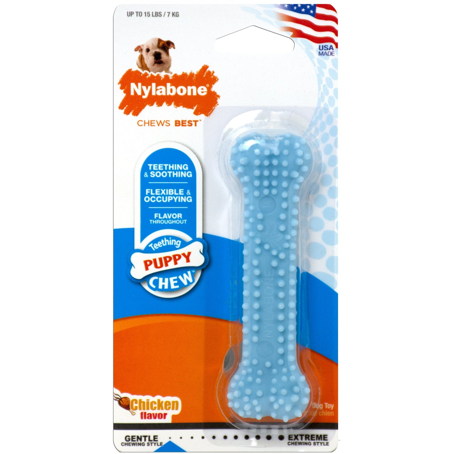 Nylabone Puppy Teething Soothing Flexible Chew Dog Toy Chicken, Blue