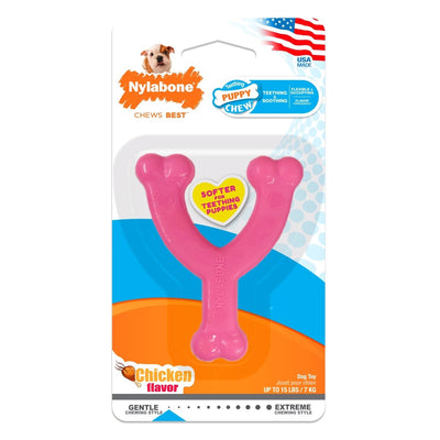 Nylabone Puppy Chew Dog Toy Wishbone Chicken, Pink, X-Small/Petite up to 15 lb 1 ct - Pets Perfect