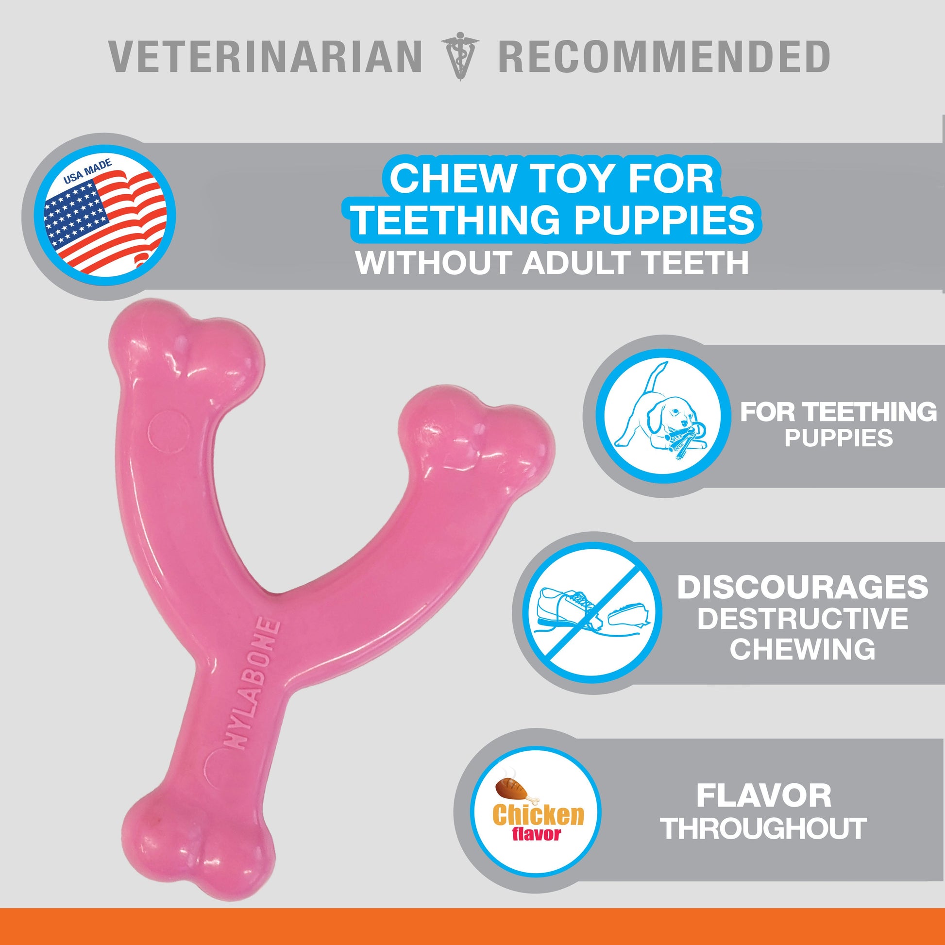 Nylabone Puppy Chew Dog Toy Wishbone Chicken, Pink, 15 lb 1 ct, view 3