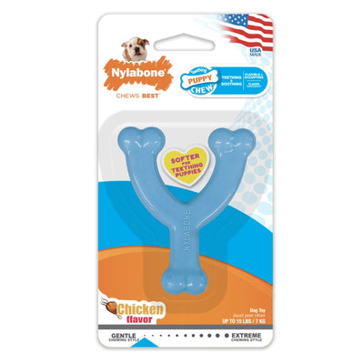 Nylabone Puppy Chew Dog Toy Wishbone Chicken, Blue, X-Small/Petite up to 15 lb 1 ct - Pets Perfect